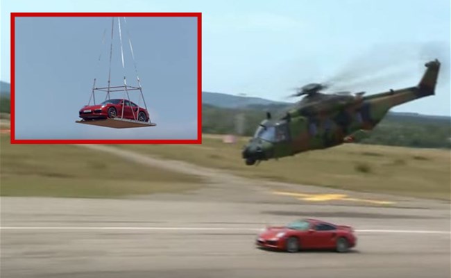 بالفيديو: بورشه 911 توربو S في مواجهة شرسة مع طائرة هليكوبتر عسكرية