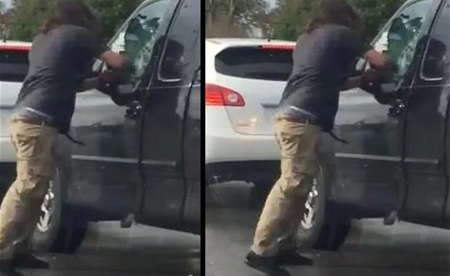فيديو لرجل غاضب أراد أن ينتقم من سائق وإذ يهرب فجأة بسبب ما شاهده داخل السيارة