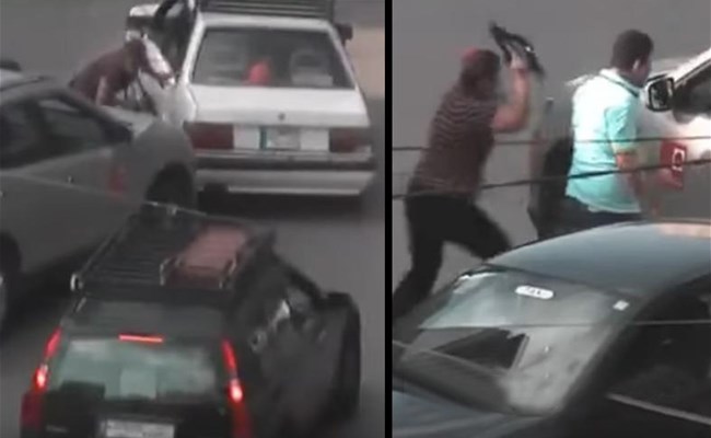 بالفيديو: لن تتوقّعوا ما كانت تحمل إمرأة بيدها أثناء مهاجمة سائق وسط الطريق في لبنان